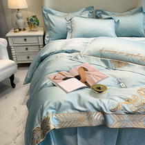 Four-piece set of cotton pure cotton summer light luxury 100 European-style sheets embroidered satin simple quilt cover bedding