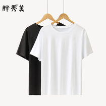  Summer loose cotton t-shirt womens solid color round neck short-sleeved T-shirt Fat mm large size wild XL to 8XL bottoming top