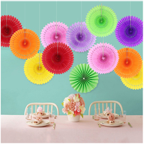 Themed Hotel Restaurant Ambience Festive Scene Placement Wedding Wedding Scene Decoration Hollowed-out Paper Folding Fan Flowers 20cm