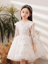 Flower boy evening dress long sleeve childrens host piano performance girl puffy gauze girl princess dress autumn and winter