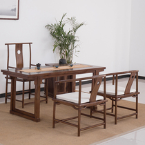 New Chinese tea table Zen tea table Simple modern solid wood tea table and chair combination Old Elm tea table Tea room decoration