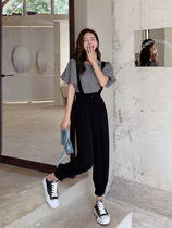 Austronesian style large size womens clothing fat sister mm vintage floral shirt top age reduction black bib pants two-piece suit