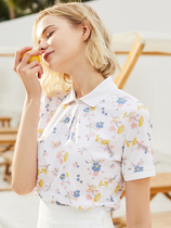 Le Feiye official flagship short sleeve female outdoor print quick-drying breathable lapel POLO casual T-shirt LFTS1BS65