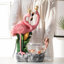 Creative Nordic ins Flamingo flowing water wealth ornaments living room TV cabinet porch fish tank fountain decorations