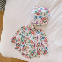 Send hat baby big flower dress 2021 Spring and Autumn new female baby pastoral wind long sleeve cotton one-piece