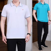 2022 Summer New Middle Aged Sports Suit Mens Turns Dad Short Sleeve T-shirt Casual Big Code Red Clothes