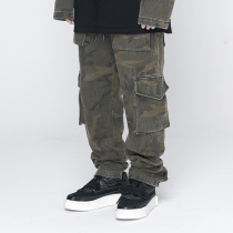 The Dirty Collection heavy washing trend multi pocket side snap camouflage casual trousers men