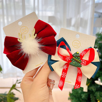 5 Christmas bowknot hair clips Japanese-style net red side clip velvet hair accessories autumn and winter fur hair card headdress female