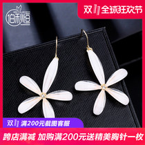 Diamond glazed flower earrings female summer model exaggerated earrings temperament long earrings fairy ear hanging petal earrings