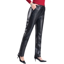 Sensee Leather Pants Woman in Spring and Autumn Middle-aged Mom Outside Wearing Thickening Plus Suede Winter Paragraph Tightness Waist Small Feet Leather Long Pants