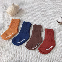 Childrens autumn and winter non-slip pile floor socks Baby wool dark slub yarn thickened unisex socks