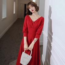 Toast dress bride 2021 new wedding engagement return to the door thank you banquet dress female wine red wedding can usually be worn