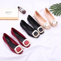 Square buckle shallow mouth casual fashion sweet 2021 new single shoes flat jelly womens shoes summer square head Korean soft bottom
