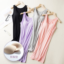 Summer female modal with bra pad Cup one-piece long petticoat vest dress sleeveless nightgown