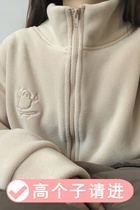 High sub new apricots color zip jacket 170 high collar plus suede warm blouse 175 lengthened stylish necroe clothing