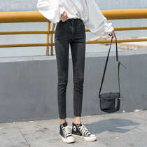 High-waisted jeans womens skinny stretch leggings 2021 Spring and Autumn New thin nine points pencil pants outside wear