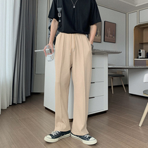 Hualun Summer Cotton Thin Sweatshirt Loose Straight Leg Casual Pants Mens Korean Trend Pants Split Wide Leg Pants