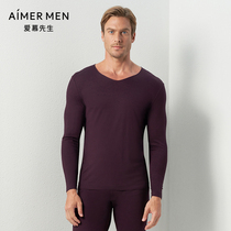 Mr. Aimu Warm Underwear Mens Autumn Clothes Cashmere Single Layer V Collar Net Mark With Bottom Repo Blouses NS72M21