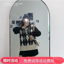 Big face spring plaid sweater 2021 New loose wear knitted vest vest fat mm size womens clothing
