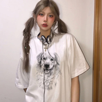 DREW Justin Bieber Smiley Face Dog Head Golden Hair Print Short Sleeve Joker Trend Loose FOG High Street T-Shirt Men and Women