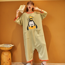 Cartoon anime spring and autumn pajamas womens summer 2021 new long cotton thin one-piece nightgown home clothes