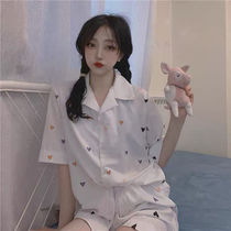 New ins summer pajamas female cute sweet girl short-sleeved shorts can wear thin home clothes two-piece set