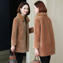 zqqz cashmere coat women long mink fur collar new slim slim grain wool fur coat D036