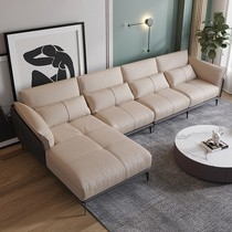 Leather sofa Italian minimalist combination modern simple small family down L-shaped Nordic living room top leather sofa
