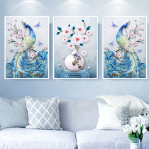 2021 Diamond painting full drill Cross embroidered diamond embroidered new living room with bored peacock stone show restaurant triptych