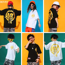 Boy short-sleeved street dance loose T-shirt girl jazz dance Korean top children hiphop hip hop performance suit summer