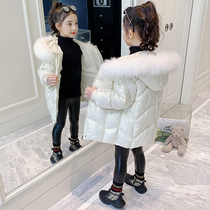 Girls cotton-padded clothes 2021 Winter foreign childrens long style Korean version of fashionable winter clothes thick bright cotton coat