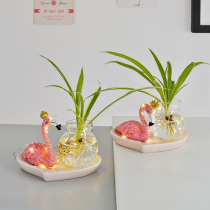 ins Nordic Flamingo hydroponic vase ornaments Simulation plant flower arrangement Glass flower living room home decoration