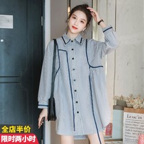 Gestational Woman Dress 2022 Spring New Fashion Mid-Length Linen Shirt Spring Dress Hooded Sweatshirt Blouse Blouse Spring Autumn Dress