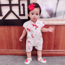 Net red cotton baby short sleeve conjoined clothes summer Women Baby Full Moon clothes newborn Chinese style thin summer