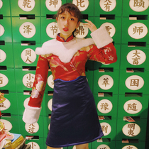 Huang Niuniu classmates original bustling ten feet jacquard national wind autumn and winter long-sleeved padded cotton modified cheongsam skirt women