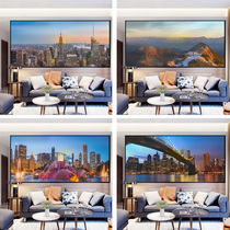 Horizontal version stickers electrostatic glass adhesive film Opaque Washroom Frosted Window Sticker waterproof office Wind scape Painting