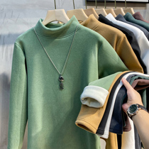 Plus velvet thick warm velvet semi-high collar base shirt mens autumn and winter New Interior long sleeve T-shirt