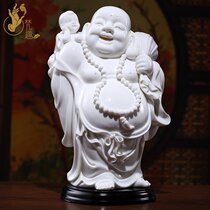 Van Fun Dehua white porcelain cloth bag Maitreya Buddha belly laughing Buddha Home office creative ornaments Children play Maitreya