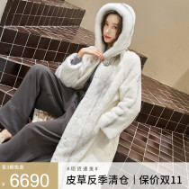 Cross mink mink fur coat women long straight hooded mink fur coat womens whole mink womens winter FD7422