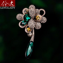 Lingda European and American retro brooch corsage female green Joker atmospheric high-grade elegant coat shawl clasp