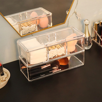 Rectangular transparent desktop split makeup box with lid dustproof cosmetics cotton swab lipstick cotton storage box