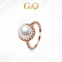 GiO jewelry Japan Akoya seawater pearl ring female gold bead lace 18K gold natural diamond inlay