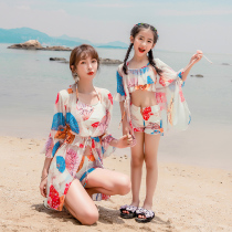Parent-child swimsuit family of three mother and daughter new fairy fan baby cute children student hot spring swimsuit