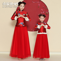 Red Chinese Tang New Years New Year dress thick parent-child dress female dress autumn and winter girl foreign style princess dress