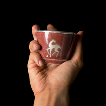 Chengyi silverware Sterling silver small teacup Crystal red fairy deer goblet Silver cup Kung Fu tea bowl Tea health cup