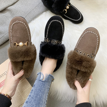 2021 autumn and winter New rabbit fur shoes Korean social Bean shoes children plus velvet warm pregnant women snow cotton lading shoes