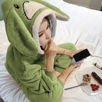 New coral velvet pajamas womens autumn and winter students cute thickened flannel home service suit spring