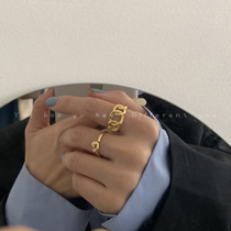 Metal hollow knotted opening adjustable index finger ring female ins tide Japanese light luxury niche design finger ring