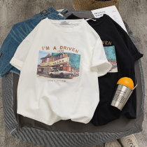 Womens T-shirt short sleeve retro harbor style chic summer top ins tide loose Korean bf handsome T-shirt 2021 New