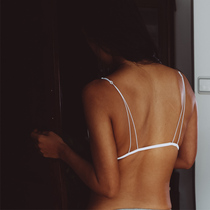 French simple thin belt exposed back front buckle triangle cup underwear summer small chest sexy no steel ring bra thin chest small